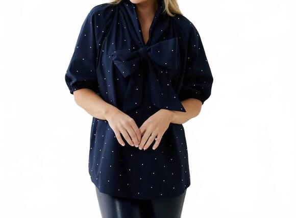 CARYN LAWN Tops - NEW CARYN LAWN ryan bow sparkle top in navy